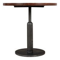 Cafe Table, shown in walnut brown and charcoal black with solid wood, metal, and round tabletop.