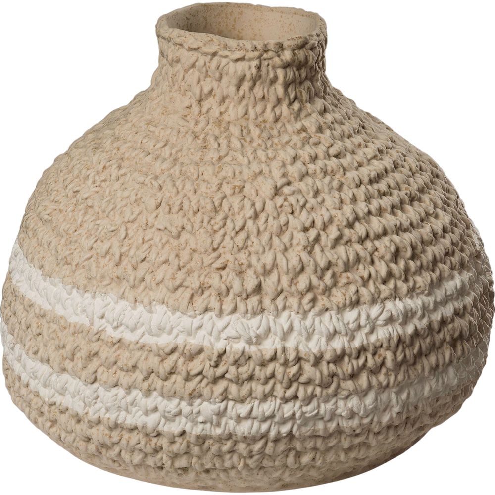 Vase, Mira Nomad Sand & White, shown in sand and beige with ceramic and open top aperture for stems or branches.