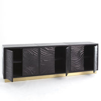 Additional view of Forest Long Cabinet in charcoal black and brass gold, featuring six hinged cabinet doors.