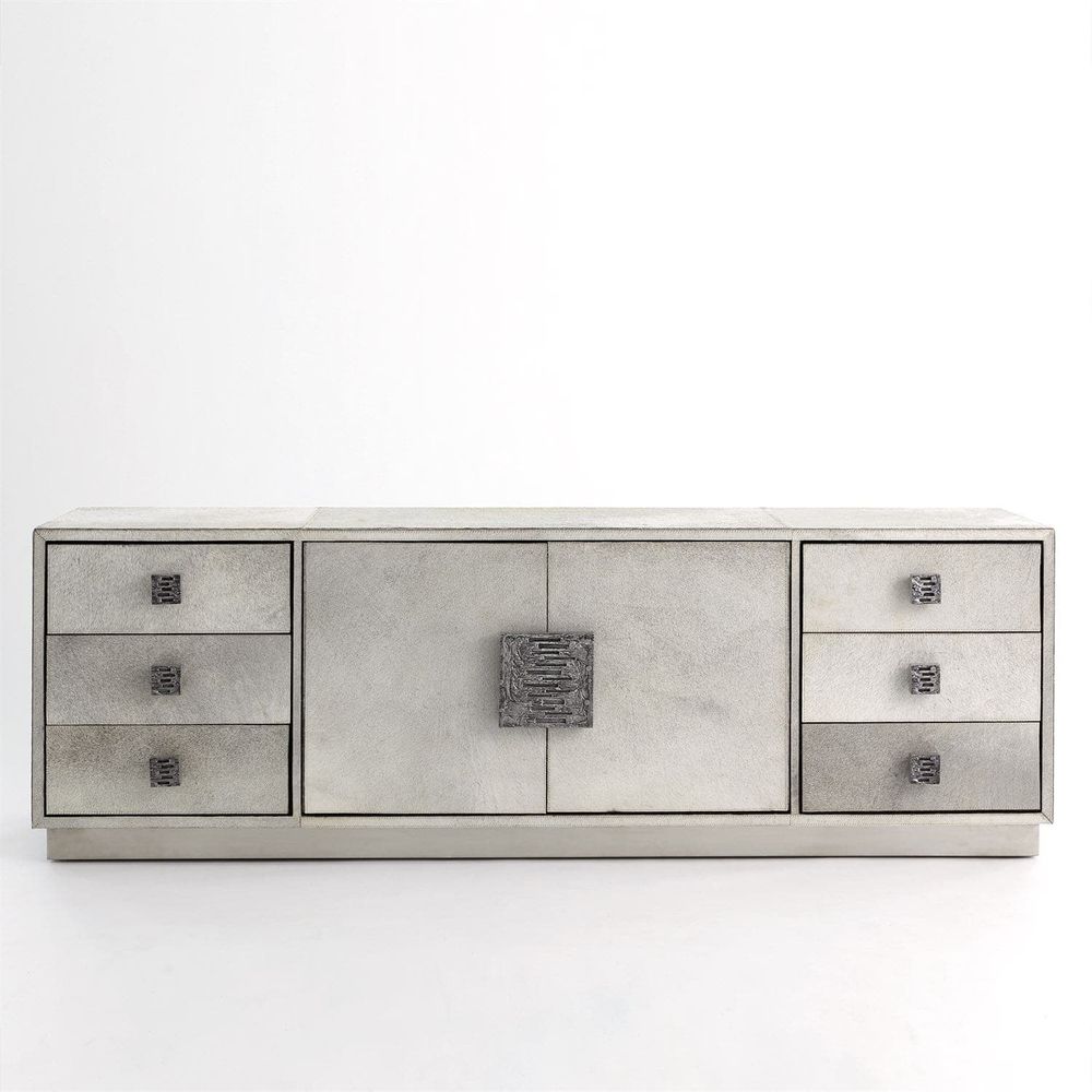 Alternate view of Metro Long Cabinet-Grey Hair-on-Hide in grey and silver.