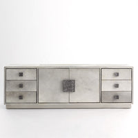 Alternate view of Metro Long Cabinet-Grey Hair-on-Hide in grey and silver.