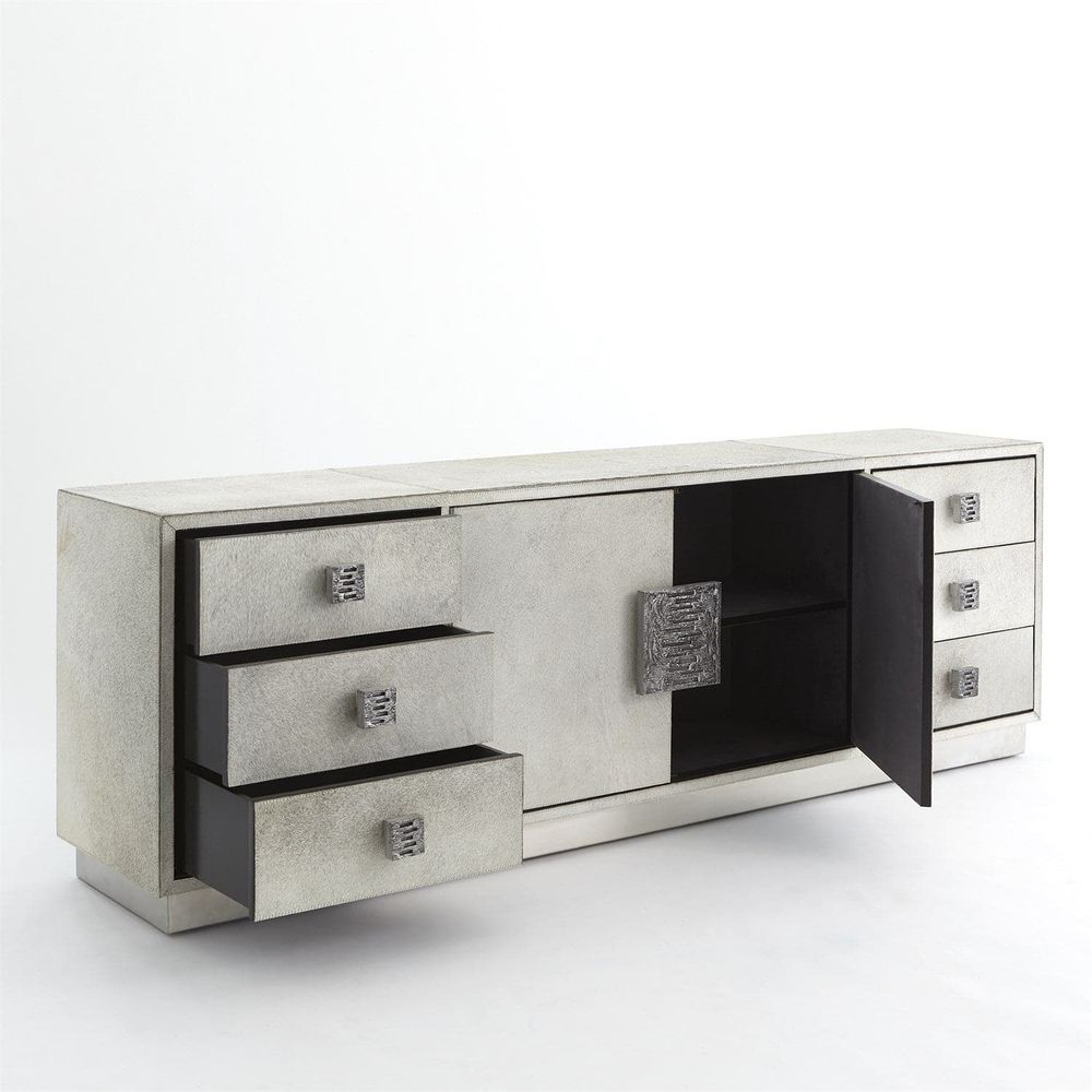 Additional view of Metro Long Cabinet-Grey Hair-on-Hide in grey and silver.