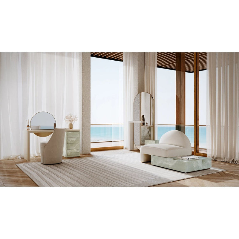 Alternate view of Monaco Vanity in white and pale green.