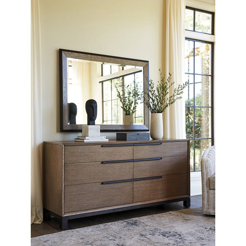 Alternate view of Algiers Double Dresser, featuring wood, metal, and six-drawer integrated storage.