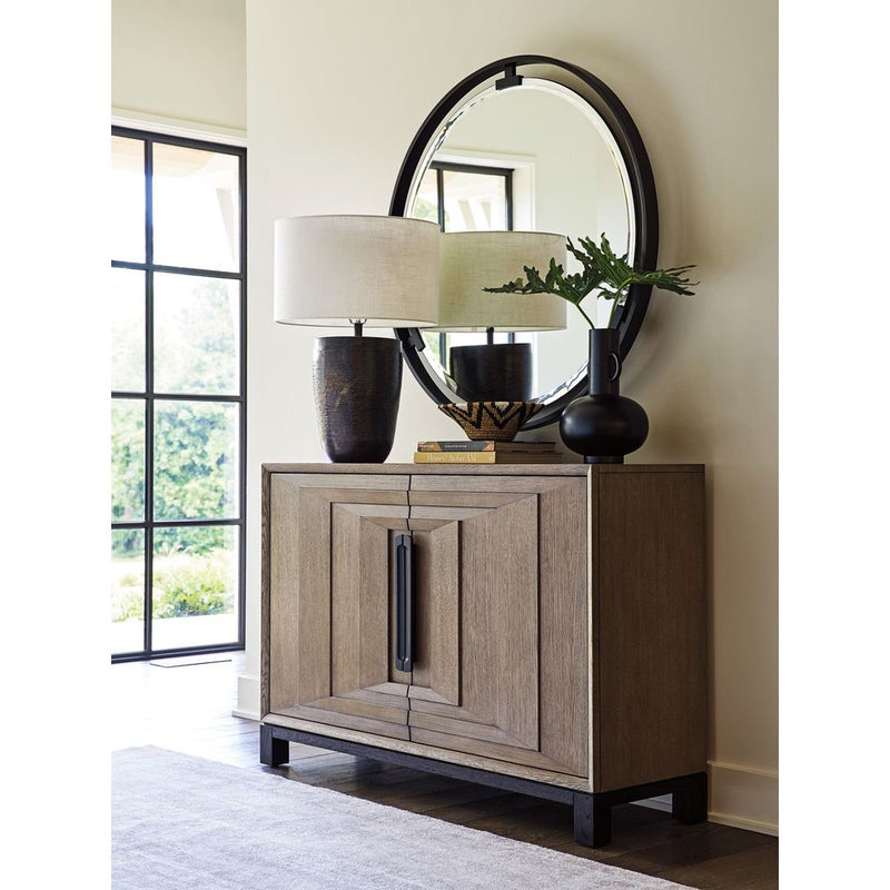 Alternate view of Tripoli Hall Chest in light oak brown and warm taupe.