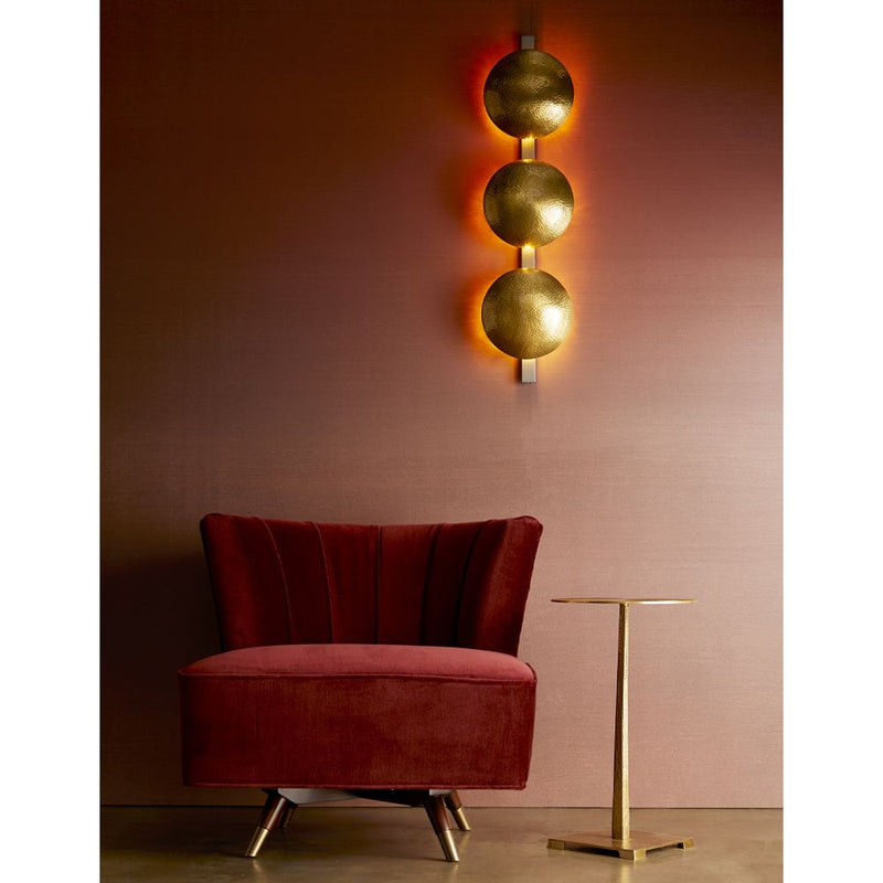 Alternate view of Axel Sconce, featuring hammered finish, brass, iron, and wall-mounting hardware.
