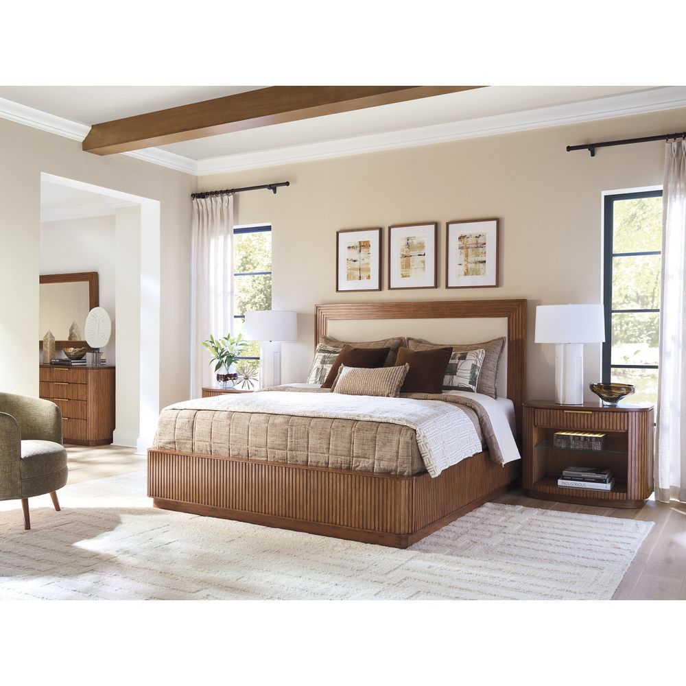 Alternate view of Pendry Upholstered Panel Bed 6/6 King, featuring wood, upholstery fabric, and upholstered headboard panel.
