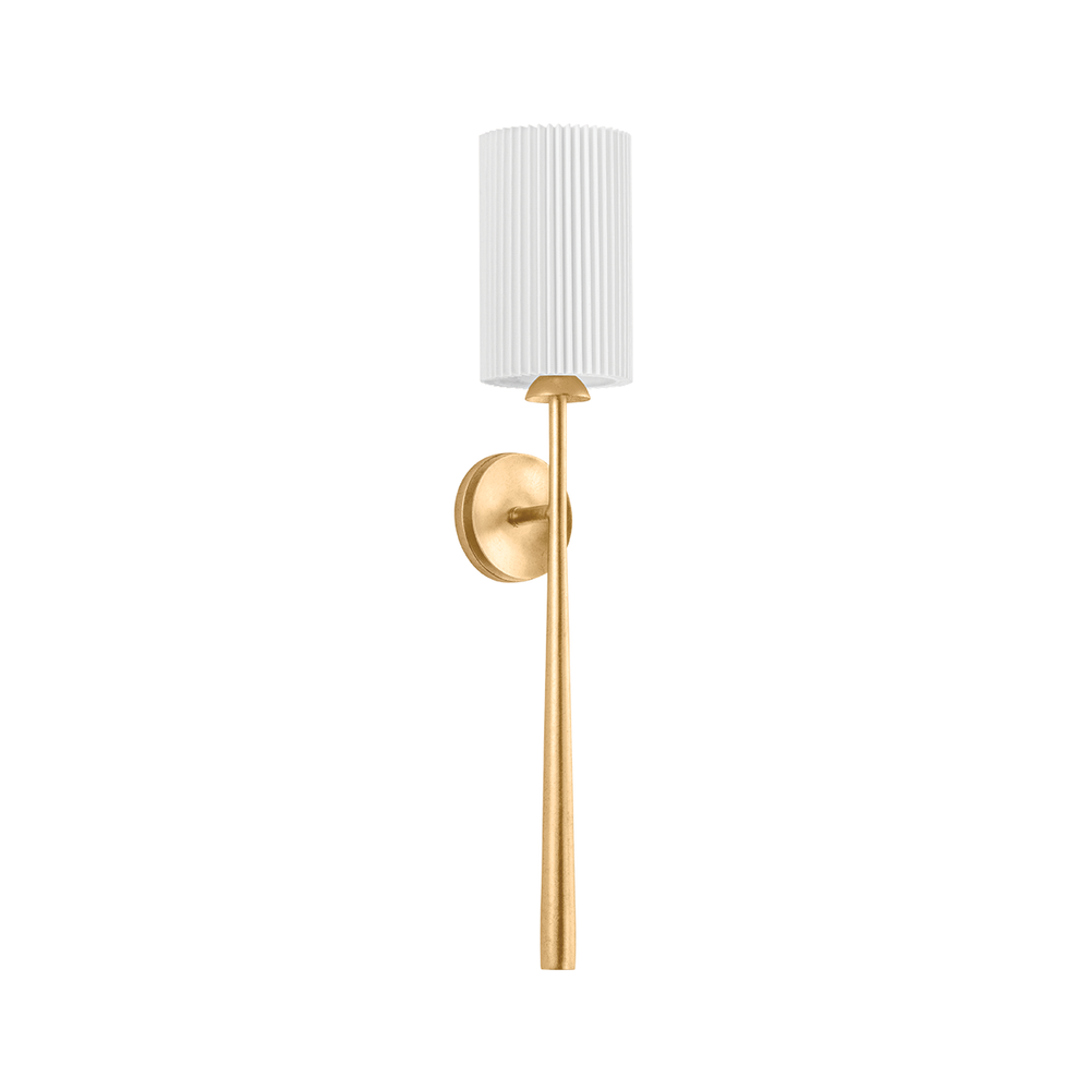 Sterling Wall Sconce, shown in white and gold with metal, glass, and a wall-mounting backplate.