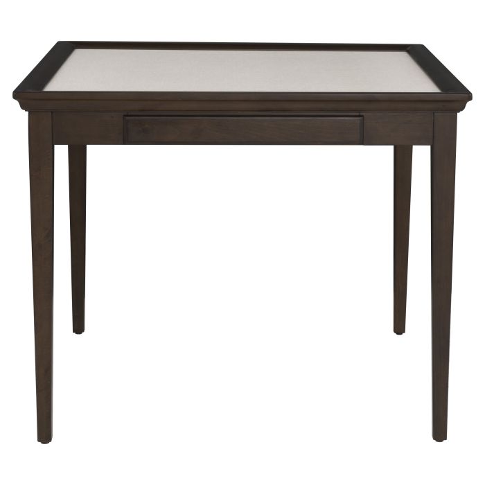 Delilah One Drawer Square Activity Table, shown in dark brown and cream with wood and fabric or vinyl inset.