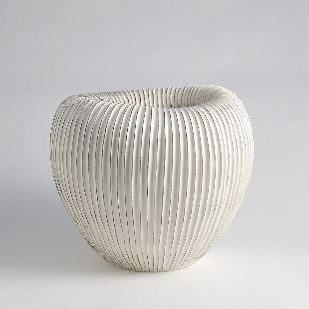 Additional view of Baleen Cachepot in ivory and off-white, featuring matte finish and open top vessel.