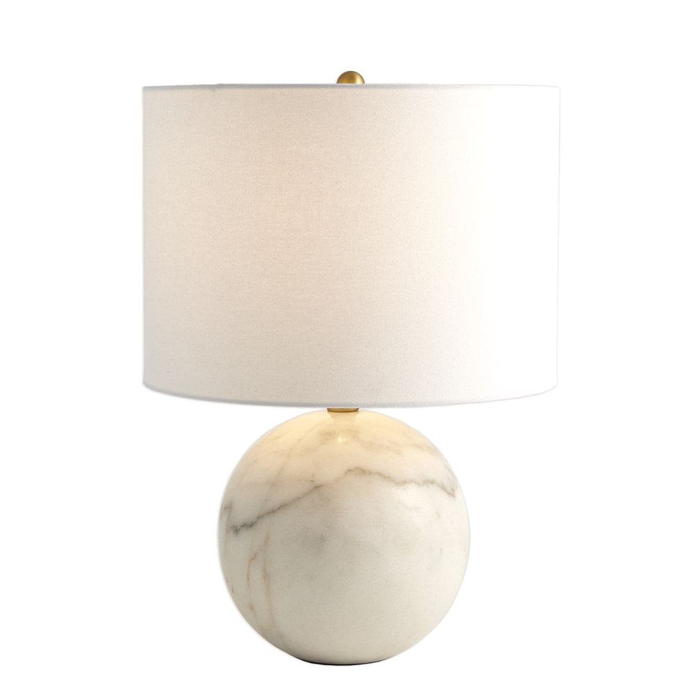 Alternate view of Marble Sphere Lamp, featuring polished stone finish, marble, fabric, and a table lamp base.