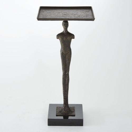 Modern Man Table, shown in bronze-brown and black with cast metal and bronze-finished metal.
