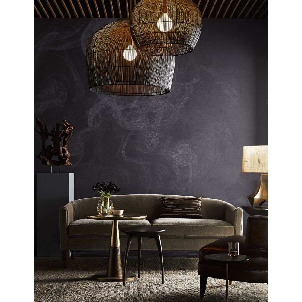 Alternate view of Malion Small Pendant in natural tan and black with rounded bell-dome pendant with flared open base.