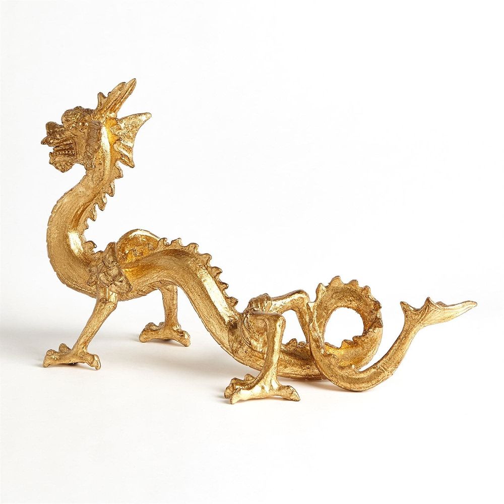 Additional view of Standing Dragon in gold, featuring metallic leaf finish and freestanding figurine.