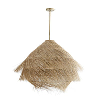 Poseidon Pendant, shown in natural tan and straw beige with natural buri midribs and woven plant fiber.