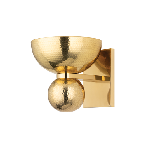 Catania Wall Sconce, shown in vintage brass gold with brass, metal, and a wall-mounting backplate.