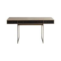 Poseidon Desk, shown in light oak beige and charcoal black with wood veneer, metal, and three integrated drawers.