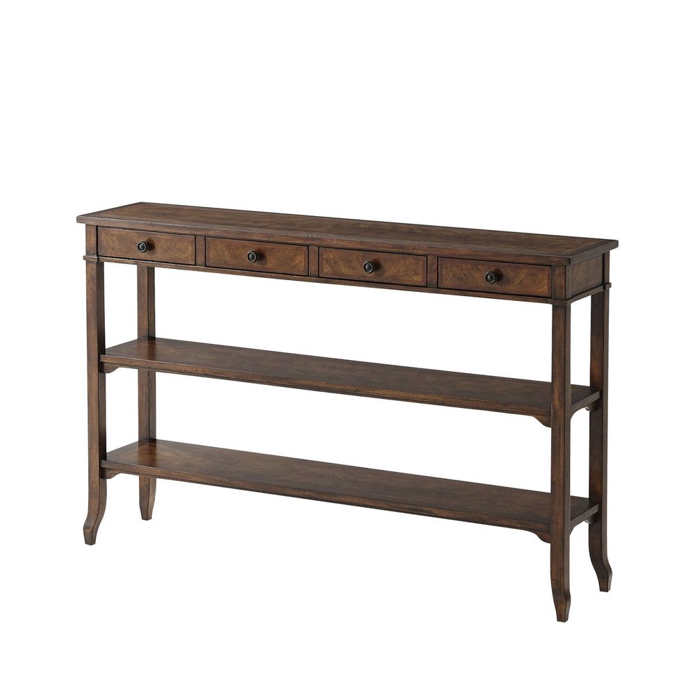 Alternate view of Luberon Console Table in dark brown and medium walnut brown.
