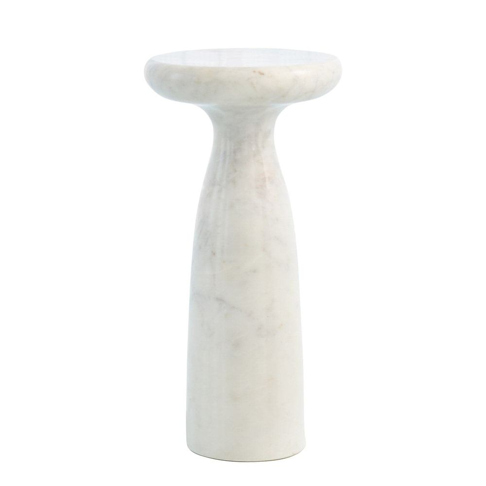 Additional view of Marble Tower Table in black and white, featuring polished finish and a solid pedestal base.