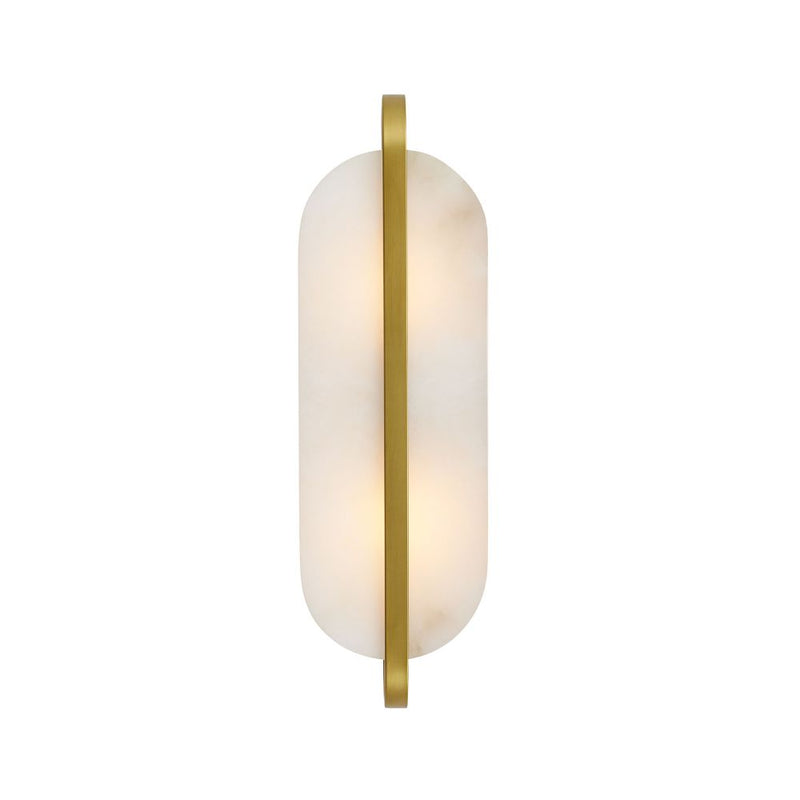 Alternate view of Lazaro Sconce, featuring natural stone veining, alabaster, steel, and a wall-mounting backplate.