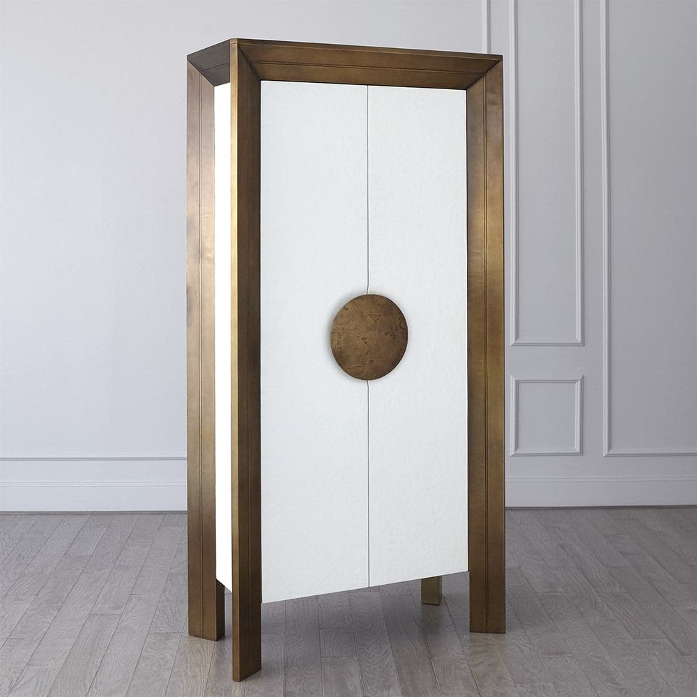 Alternate view of Framed Tall Cabinet, featuring metal, wood, and double doors with centered circular pull.