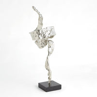 Twist Sculpture, shown in silver and gold with metal, stone, and fixed square stone base.
