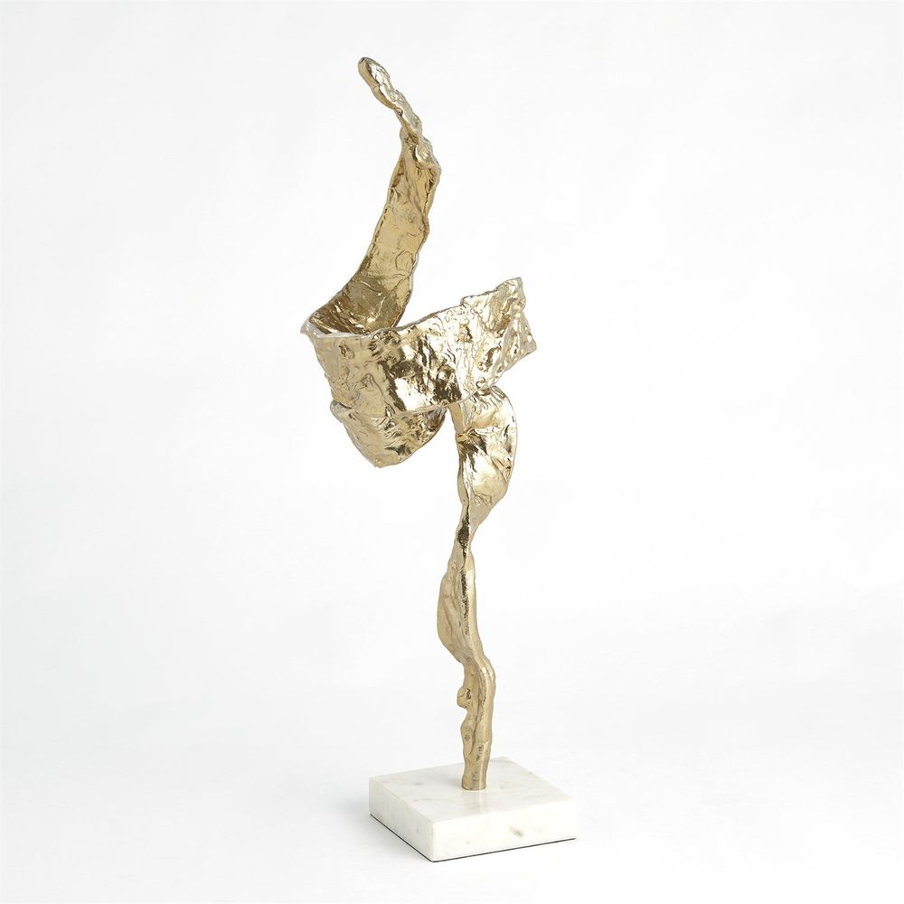 Additional view of Twist Sculpture in silver and gold, featuring polished metallic finish and fixed square stone base.