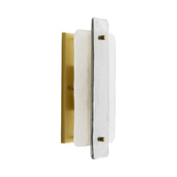 Alternate view of Barrett Sconce, featuring glass, brass, and a wall-mounting backplate.