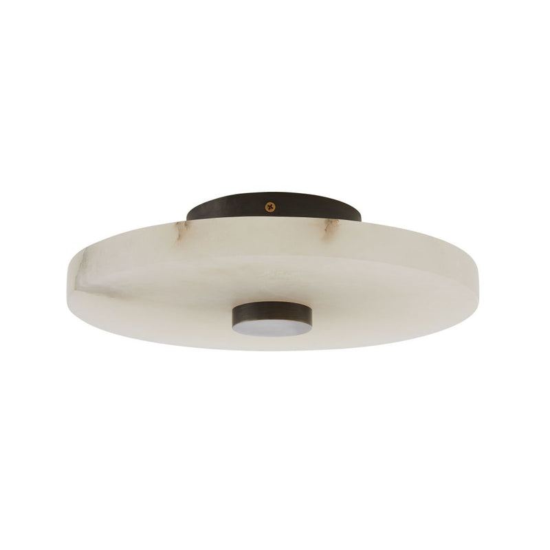 Elmsley Flush Mount, shown in ivory and black with alabaster, iron, and flush-mount ceiling canopy with visible set screw.