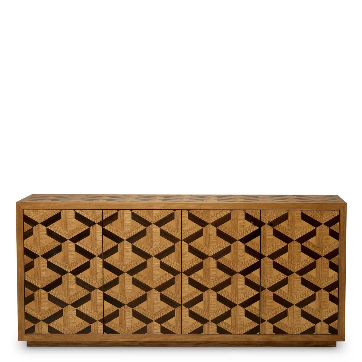 Dresser Rubicon Oak Veneer, shown in light oak and honey brown with oak veneer, wood, and four-door cabinet storage.