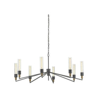 Additional view of Delgado Black Chandelier, featuring natural wood finish, metal, glass, and chain-hung ceiling suspension.
