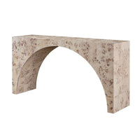 Alternate view of Arc Console Table, featuring smooth finish, burl wood, wood, and a flat console top surface.