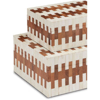 Alternate view of Tia Box Set of 2, featuring polished inlay finish, bone, acacia wood, and lidded storage boxes.