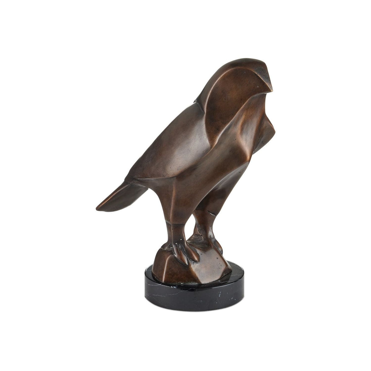 Horus Bird Bronze, shown in dark bronze brown and black with bronze, marble, and a freestanding circular plinth base.