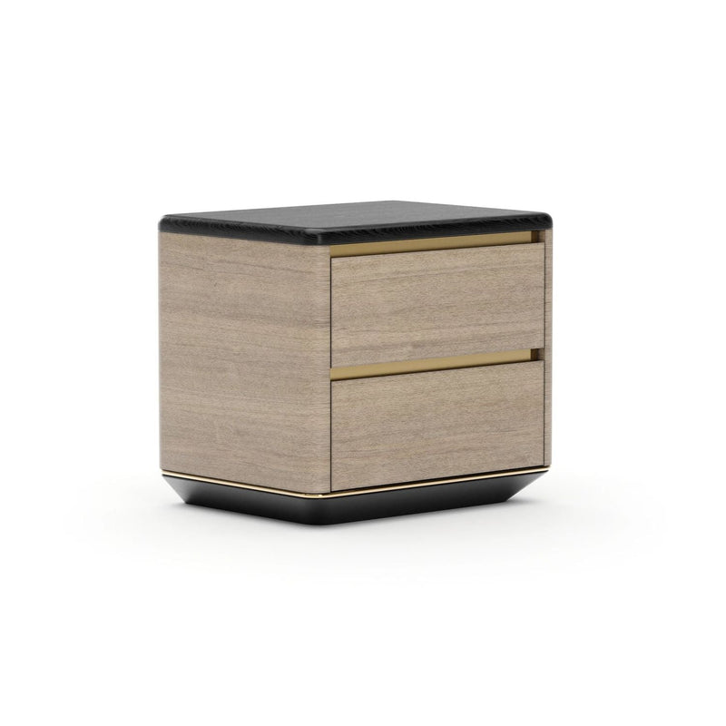 Alternate view of Madera Plinth Nightstand in light oak brown and black.