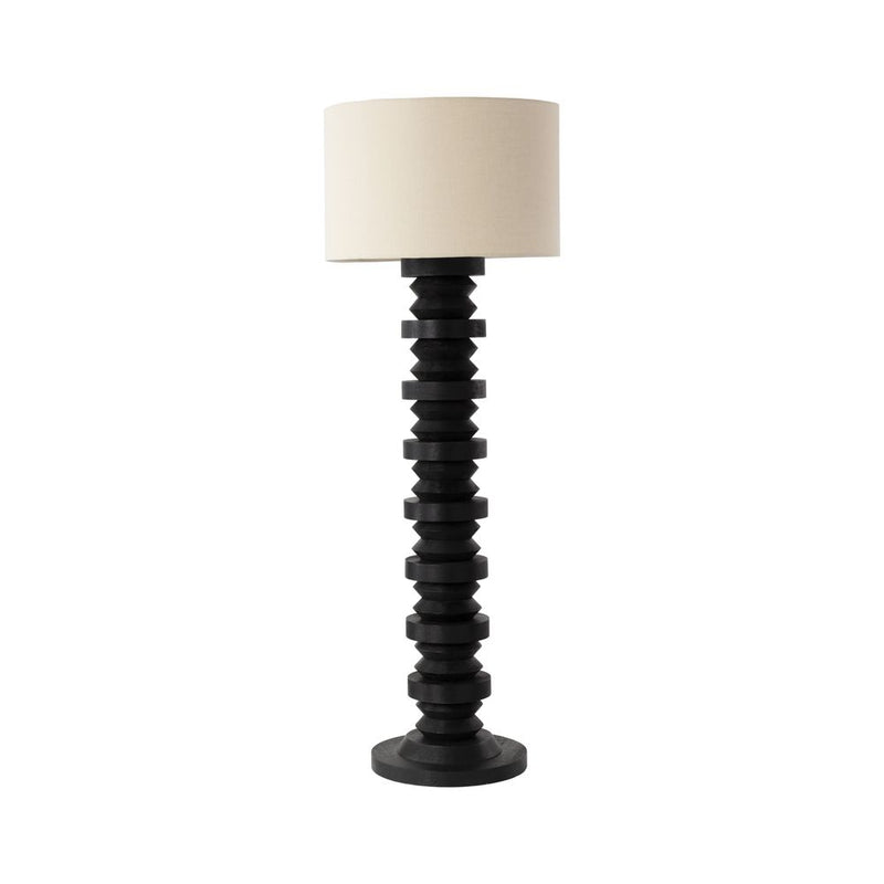 Alternate view of Capo Floor Lamp, featuring wood, fabric, and a freestanding circular base.