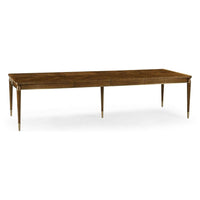Toulouse Extension Dining Table, shown in medium brown and warm walnut brown with wood veneer and solid wood.