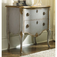 Additional view of French Two Drawer Chest in soft blue-gray and pale celadon.
