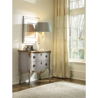 Alternate view of French Two Drawer Chest in soft blue-gray and pale celadon.