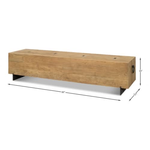 Additional view of Stuben Bench in light natural wood brown and tan, featuring a solid wood seating surface.