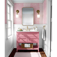 Honey & Hank Fifty States Shagreen Wallpaper, shown in blush pink and cobalt blue with wallpaper.
