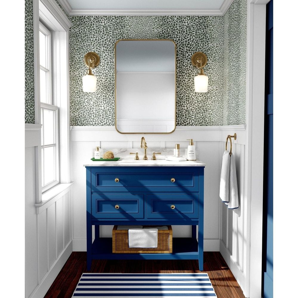 Additional view of Honey & Hank Fifty States Shagreen Wallpaper in blush pink and cobalt blue.