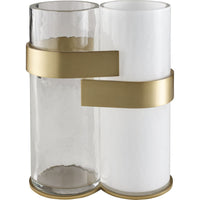 Impactite Vase, shown in clear and white with glass, metal, and dual independent cylindrical vessels.