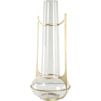 Tephrite Jar, shown in clear and brushed brass gold with glass, brass, and open-top glass vessel for display or florals.