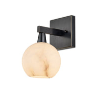 Bombelles Bronze Bath Wall Sconce, shown in oil-rubbed bronze and creamy off-white with metal and alabaster.