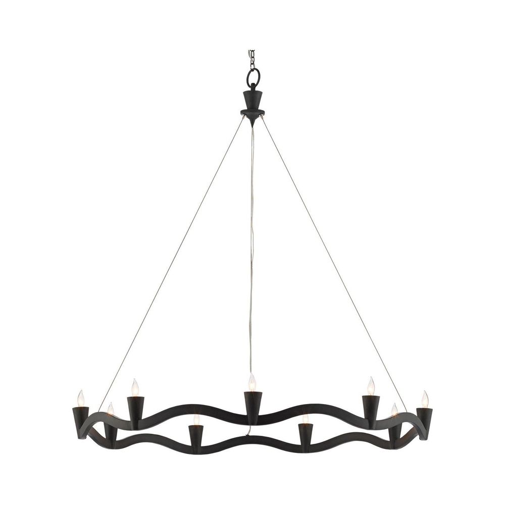 Additional view of Serpentina Black Chandelier in black, featuring matte finish and ceiling chain-and-cable suspension.
