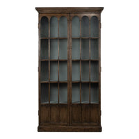 Refined Arches Tall Bookcase, shown in dark brown and medium brown with wood and glass.