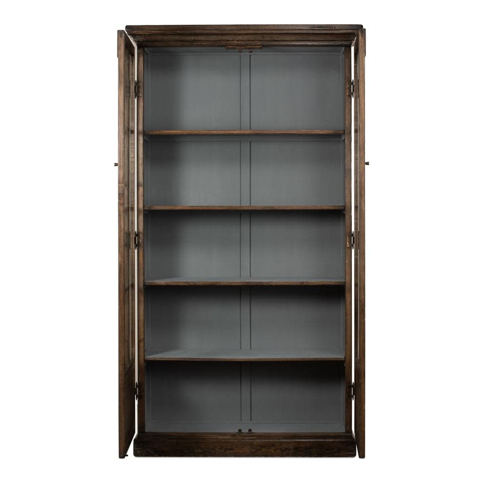 Alternate view of Refined Arches Tall Bookcase in dark brown and medium brown.