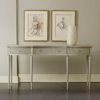 Ribbed Drawer Console-Antique Grey, shown in antique grey and light grey with wood.