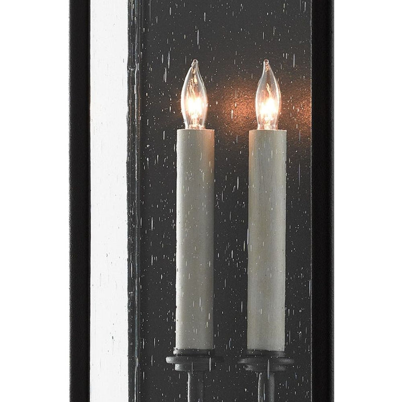Alternate view of Tanzy Medium Outdoor Wall Sconce, featuring wrought iron, seeded glass, and wall-mounting hardware.